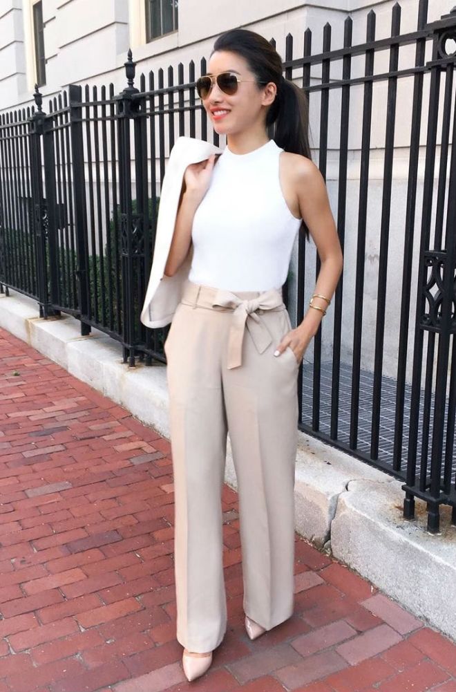 wear wide length pants to work when it's warm